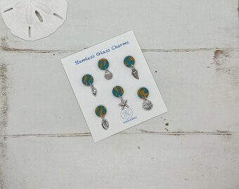 Ocean Wine Charms Stemless Glass Magnetic, Unique Gift for Wine Lover Beach Lover, Puka Shell, Sand Dollar, Girls Trip, Party Shower Favor