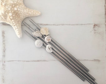 Sea Shell Reusable Straw Stainless Steel Metal, Unique Gift for Beach Lover, Sustainable Eco-friendly Custom Baby Wedding Shower Party Favor