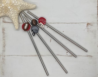 Football Reusable Straws Stainless Steel Metal, Unique Gift for Football Lover Fan, Sustainable Eco-friendly Team or Coach Gift Party Favor