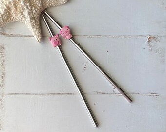 Pig Reusable Straw Stainless Steel Metal, Unique Pig Lover Gift, Sustainable Eco-friendly Farm Themed Piggie Party Shower Favor Custom
