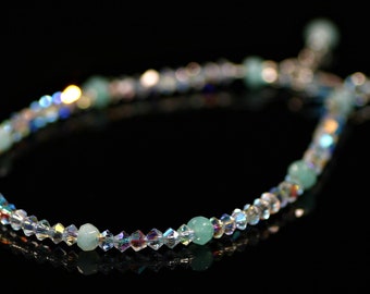 Aquamarine Bracelet, March Birthstone Bracelet, Gemstone Beaded Bracelet, Stacking Silver Bracelet, Valentine Gift for Her, Crystal Bracelet