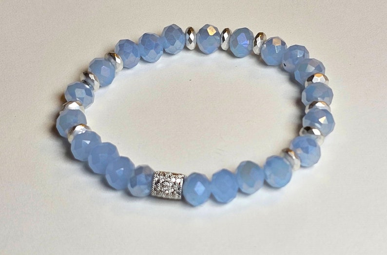 Blue Ice Opaque 2pc Bracelet Set, Easy-on Crystal Soft Blue Bracelet W ...