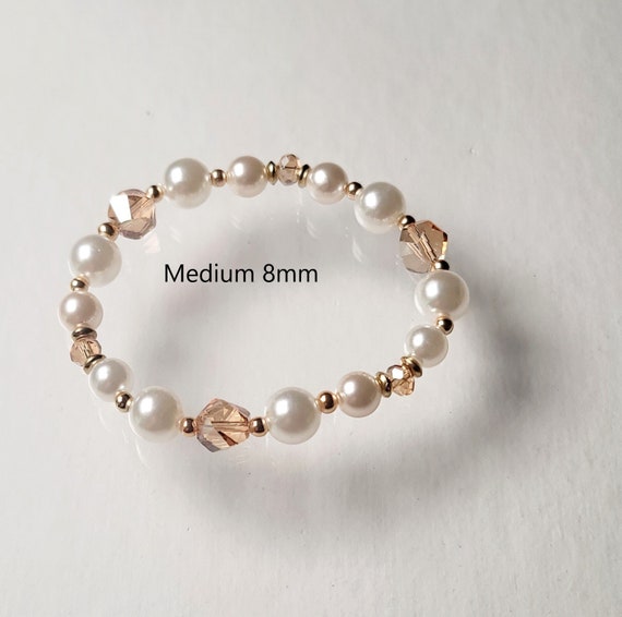 【VINTAGE HOLLYWOOD】Pearl n Crystal Beads Bracelet Pearl Bead Memory Wire Bracelet / Classic Hollywood Bracelet