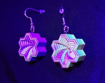 3D Printed "Honeycomb Portal" UV-Reactive Earrings