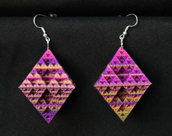 3D Printed Sierpinski Pyramid Octahedron UV-Reactive Earrings