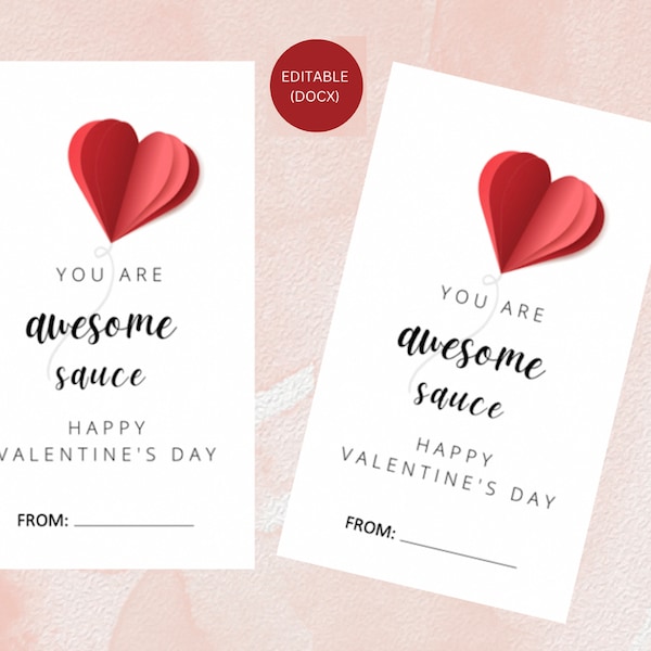 Apple Sauce Valentine’s Day Card for Kid’s Class | You are Awesome Sauce for Apple Sauce Pouch | INSTANT DOWNLOAD