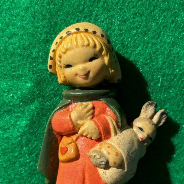 Italian Club ANRI Figurine by Juan Ferrandiz Toriart Girl with Rabbit Wood Hand Crafted and Painted