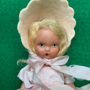 Nancy Ann Storybook Doll: Vintage Bisque Blonde Doll, Pink Chiffon Gown