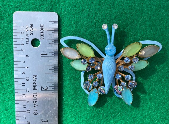 Vintage Selini Blue and Green Butterfly Brooch Pin - image 2