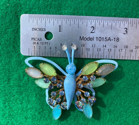 Vintage Selini Blue and Green Butterfly Brooch Pin - image 3
