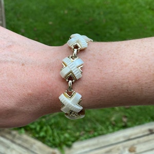 Kramer White X Goldtone Bracelet Circa 1950s