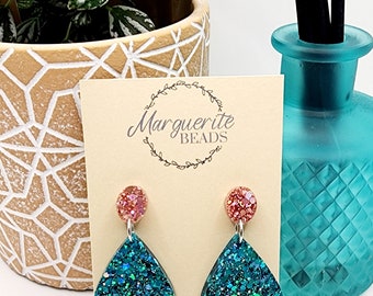 Pink and Blue Dangle Earrings | Handmade Pink and Blue Dangle Earrings | Dsshandmade