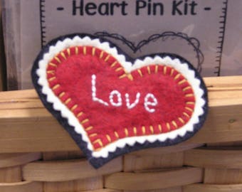 Sweet Love Heart Wool Felt Pin Pattern Digital Download PDF