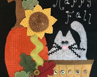 Chubby Kitty Wool Applique Pattern - Fall Block Part 3 of 4 Digital Download PDF