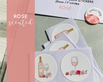 ROSE scented stickers for bonbonniere, Rosé wine, bridal shower stickers, wine stickers