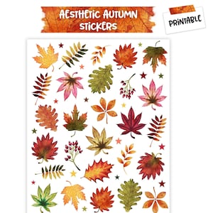 Pegatinas imprimibles de hojas de otoño para diario, set de pegatinas otoñales para planificar y hacer álbumes de recortes, disponibles en tamaños carta (EE. UU.) y A4, set acogedor.