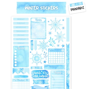 Christmas Winter Weekly Journal Kit, Printable Stickers, Printable Sticker Kit for Planners, Functional Snowflake Stickers