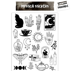 Mystica Printable Journal Stickers, Witchy Sticker Set for Planning and Scrapbooking, US Letter and A4 Sizes Available