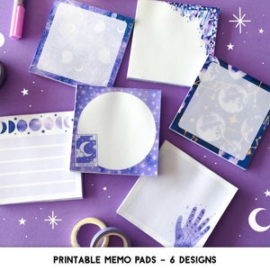 Printable Memo Pad Notes, Purple Witchy Aesthetic Stationery, To Do List Sticky Note Pad, Planners and Journal Accessories image 1