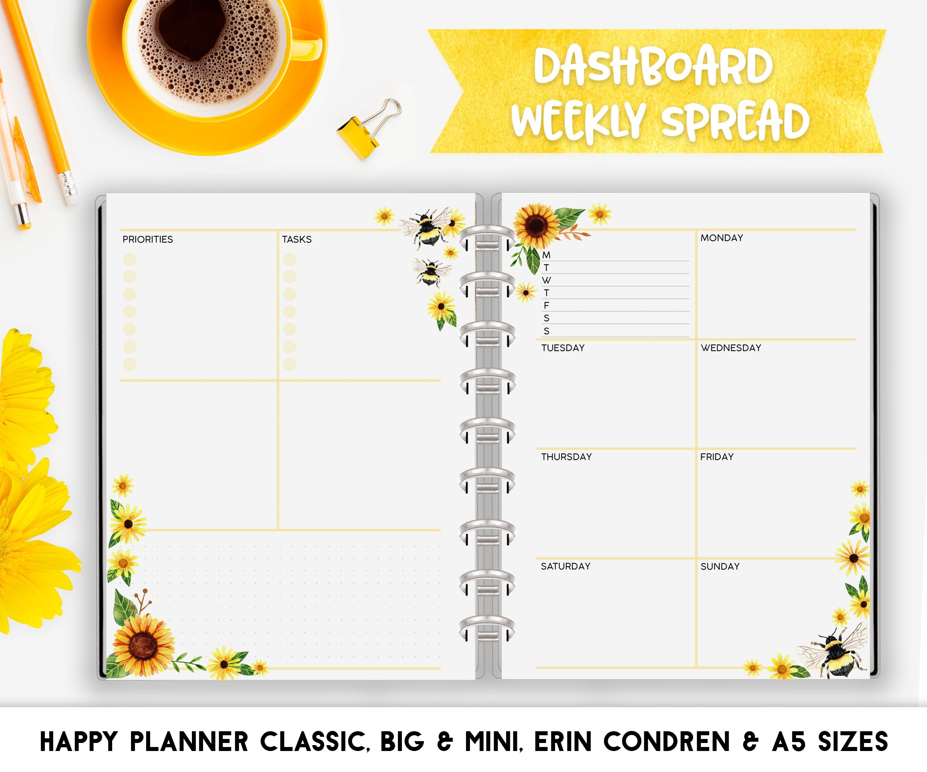 WEEKLY DASHBOARD Planner Inserts for Happy Planner Classic | Etsy