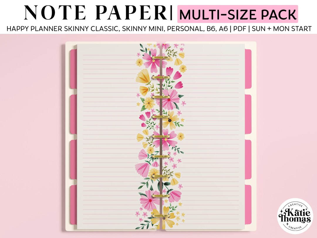 Printable Note Paper Planner Inserts for Happy Planner Skinny Classic ...