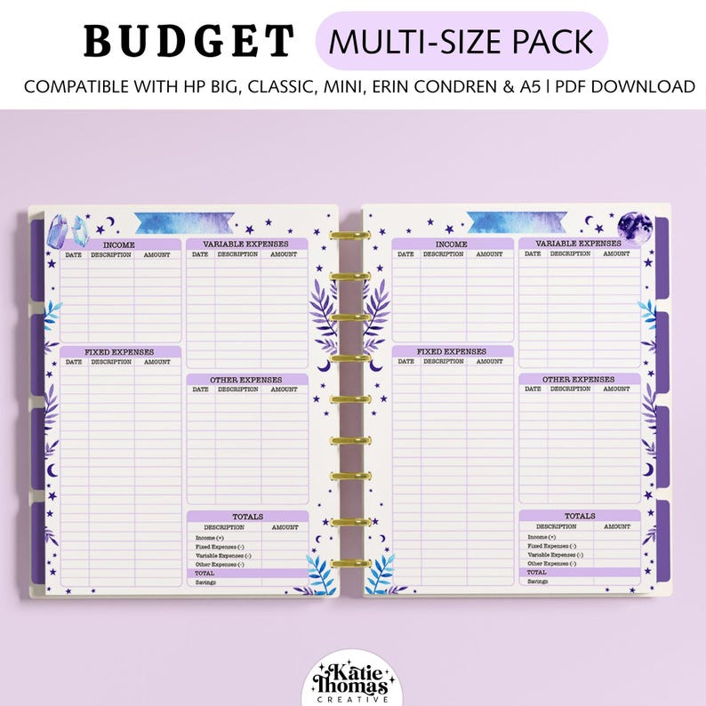 Financial Budget Planner Printable Planner Inserts fits Happy Planner Classic, Big & Mini, Erin Condren and A5 Size Planners, Witchy Planner image 1