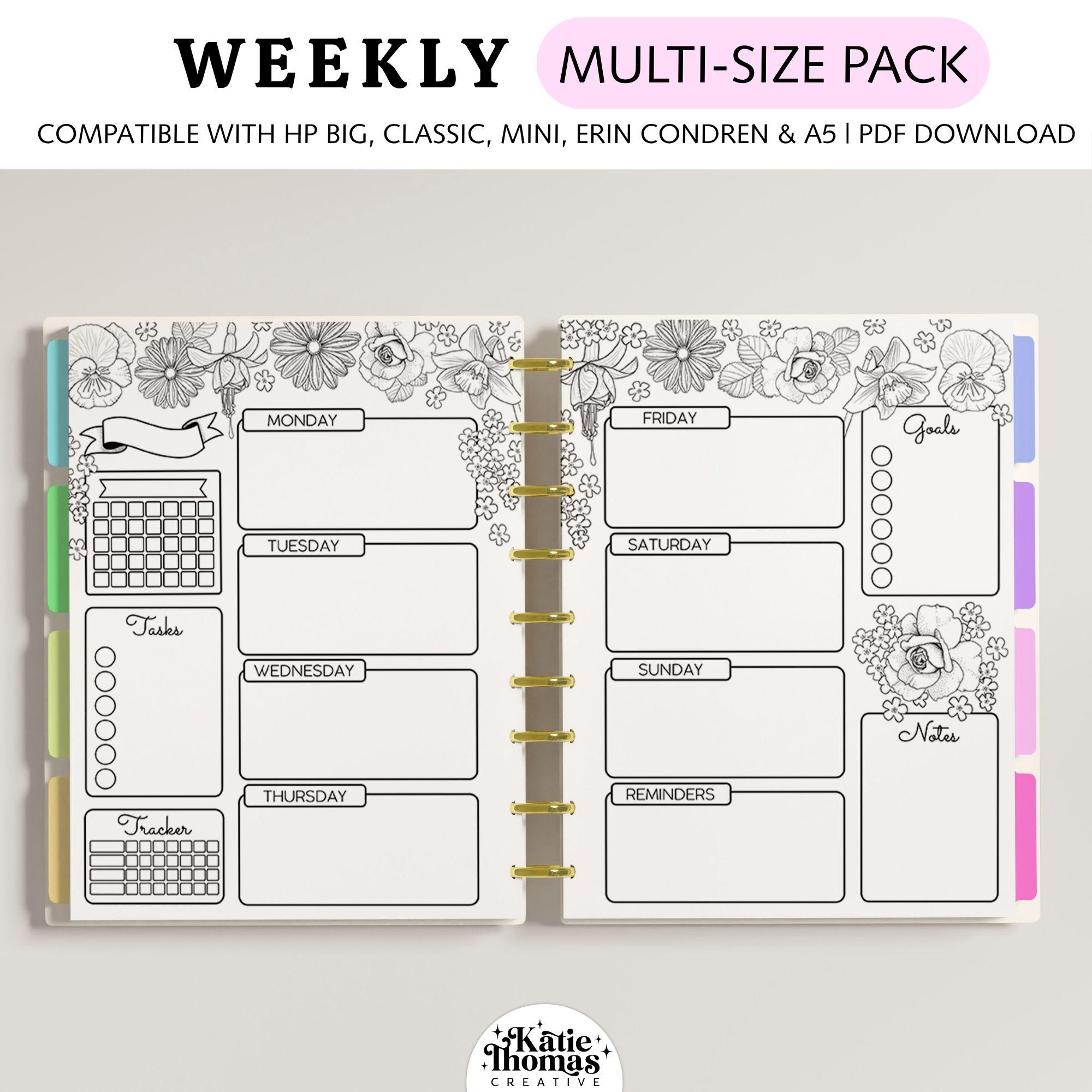 Printable Colouring WEEKLY Planner Inserts Fits Happy Planner Classic ...