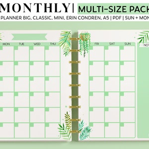 MONTHLY Printable Planner Inserts for Happy Planner Classic, Big, Mini, Erin Condren and A5 Sizes, Plant Lady, Plant Aesthetic