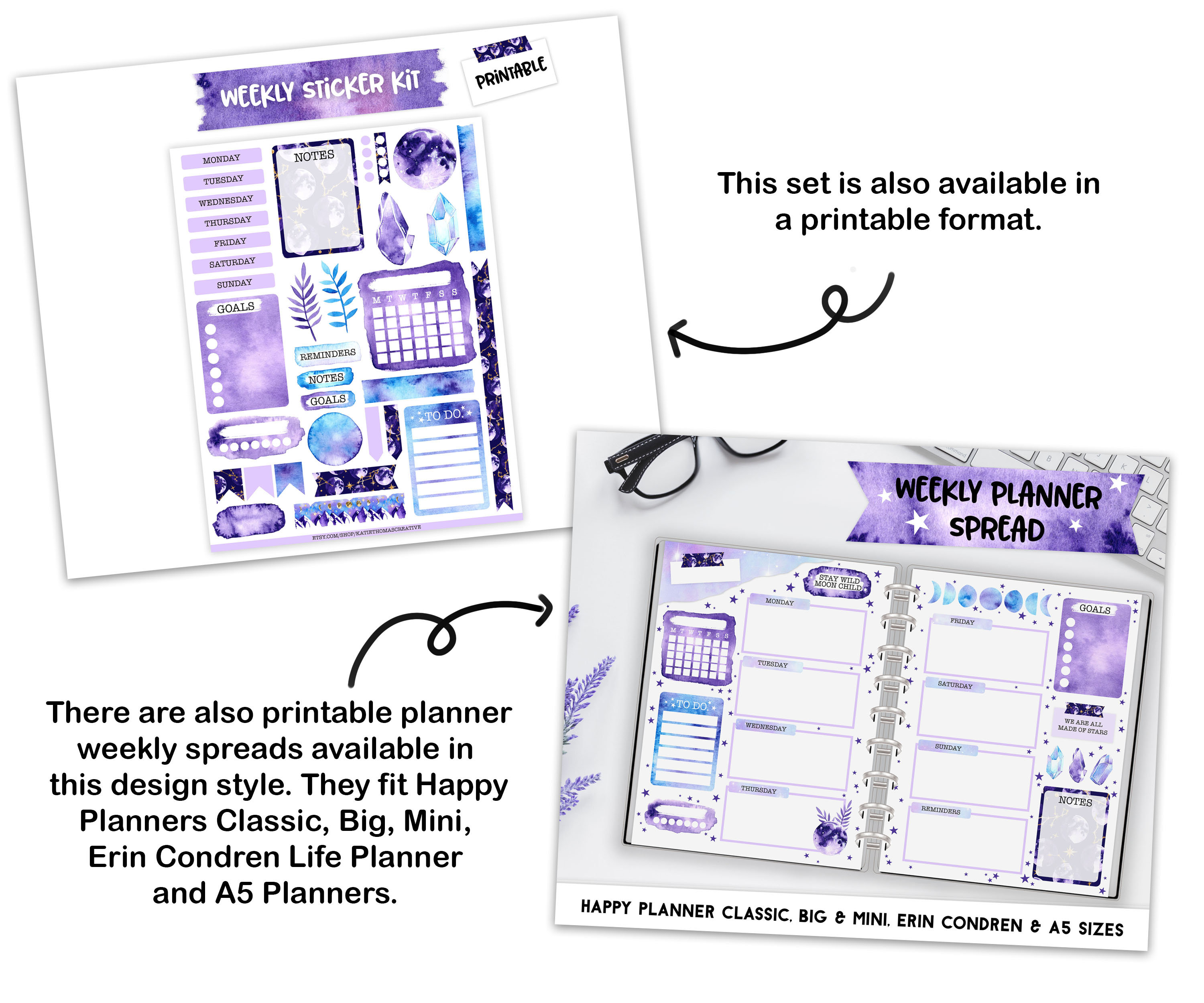 digital planner weekly sticker kit 34 aesthetic stickers