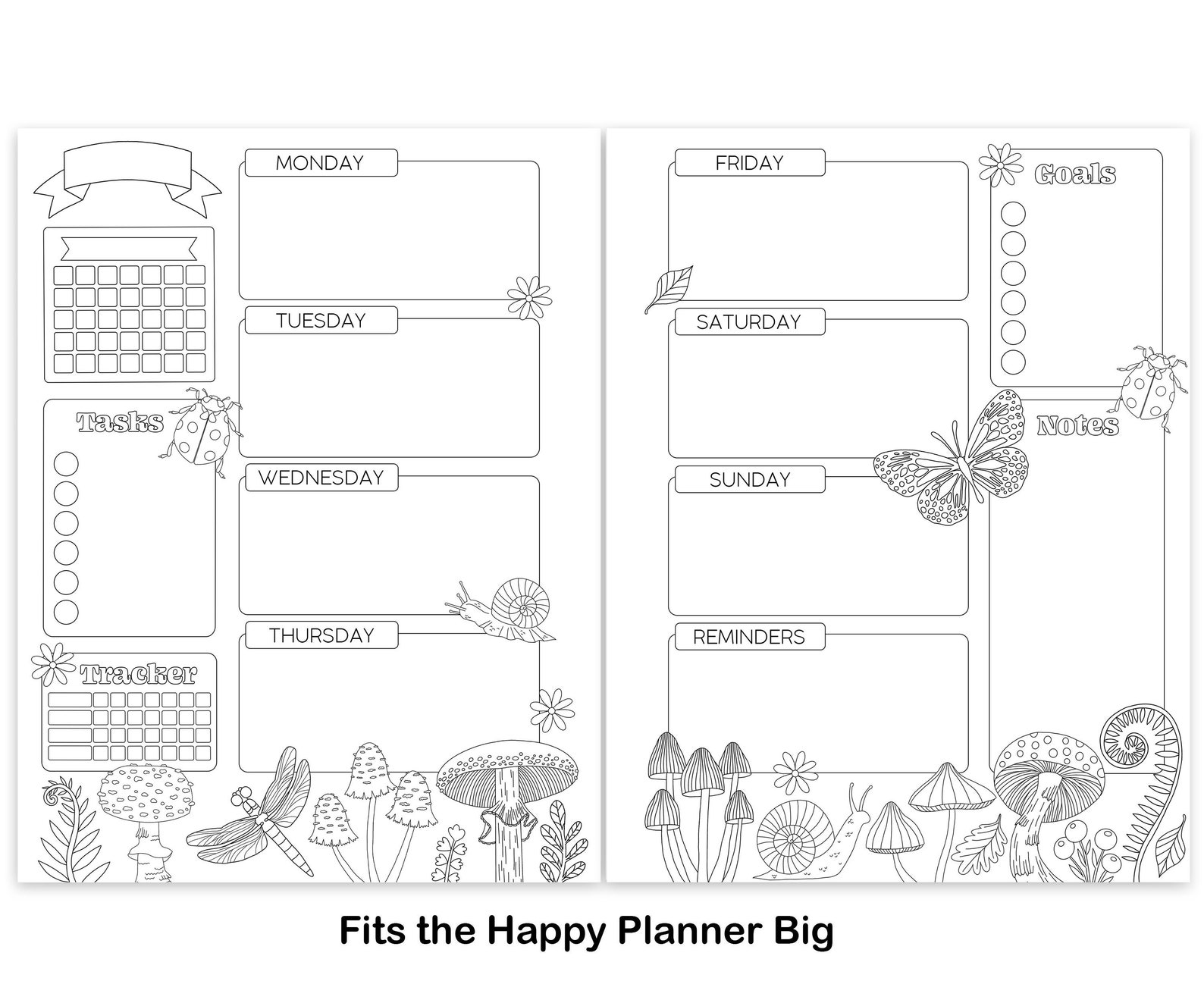 Printable Colouring WEEKLY Planner Inserts for Happy Planner - Etsy