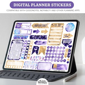 Purple Moon and Stars Digital Planner Stickers for Digital Planning and Digital Note Taking using Goodnotes and Other Annotation Apps