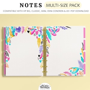 Papel de notas imprimible con puntos de tucanes de la jungla, papelería imprimible compatible con los tamaños de planificadores Happy Planner Classic, Big, Mini, Erin Condren y A5