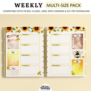 Inserti per planner SETTIMANALI adatti ai planner Happy Planner Classic, Big, Mini, Erin Condren e A5, pagine stampabili per planner Girasoli e Api