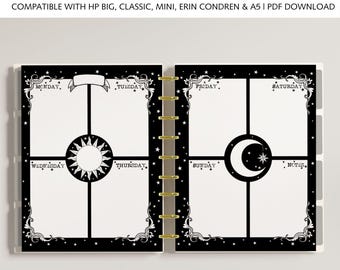 WEEKLY Planner Inserts fits Happy Planner Classic, Big, Mini, Erin Condren and A5 Size Planners, Moon & Sun Witchy Printable Planner Pages