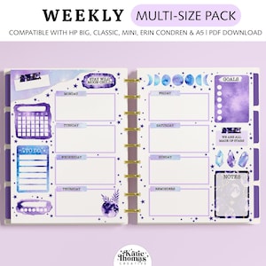 Happy Planner Inserts – Weekly Printable Planner Pages fits Classic, Mini, Big, A5 & Erin Condren – Moon Watercolor Design