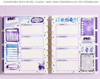 Happy Planner Inserts – Weekly Printable Planner Pages fits Classic, Mini, Big, A5 & Erin Condren – Moon Watercolor Design