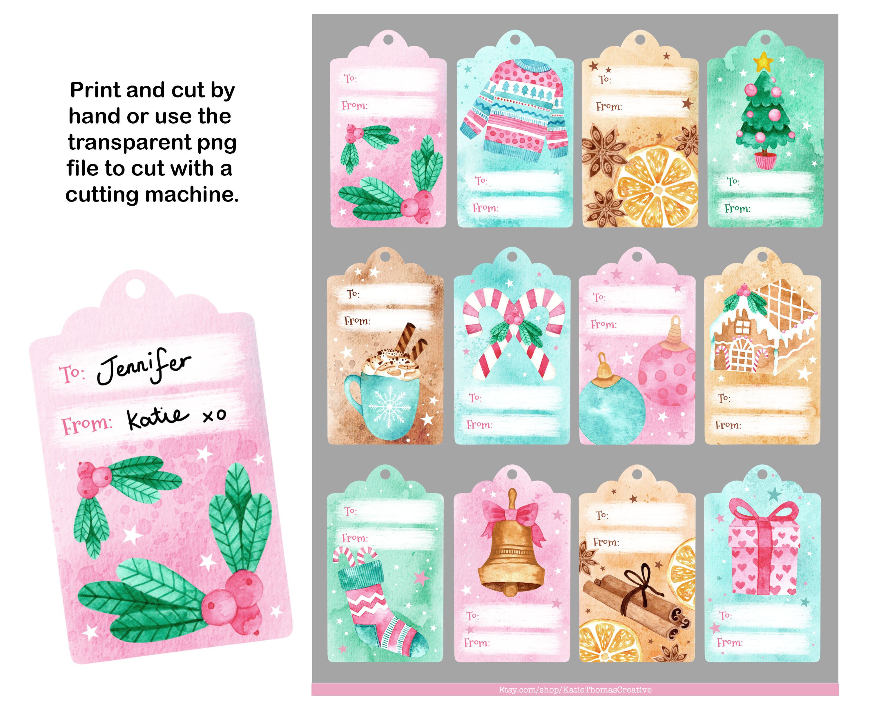 Printable Christmas Gift Tags in US Letter and A4 Sizes Hand - Etsy
