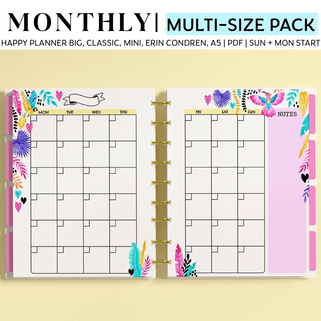 monthly-planner-pages-for-happy-planner-classic-big-mini-erin-condren-and-a5-size-planners-summer-jungle-printable-planner-pages-etsy