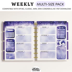WEEKLY Planner Inserts fits Happy Planner Classic, Big & Mini, Erin Condren and A5 Size Planners, Galaxy Printable Planner Pages