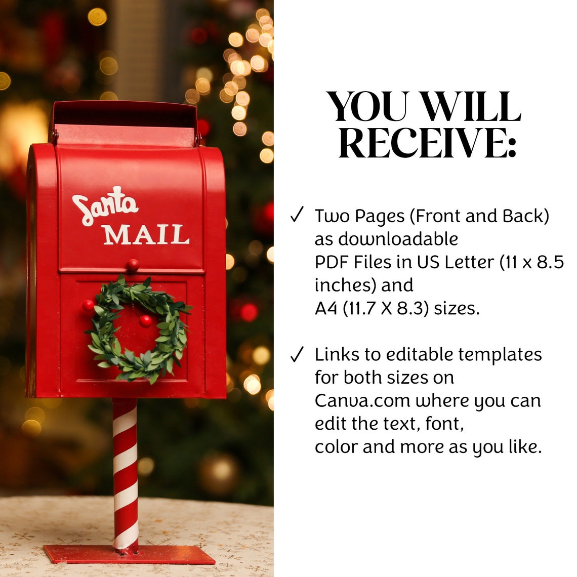 Kids Christmas Letter to Santa With Watercolor Illustrations | Editable ...