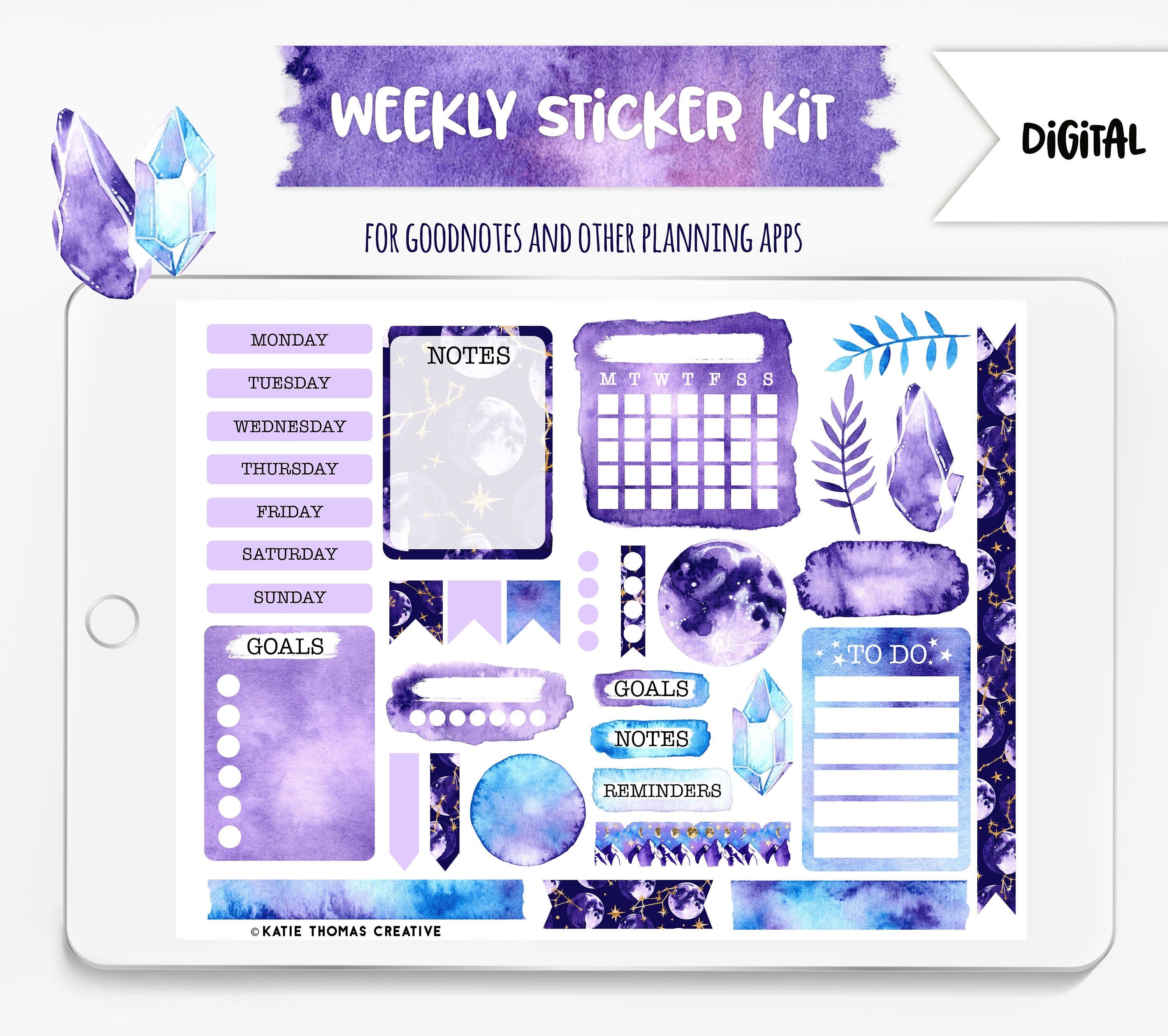 digital planner weekly sticker kit 34 aesthetic stickers for etsy