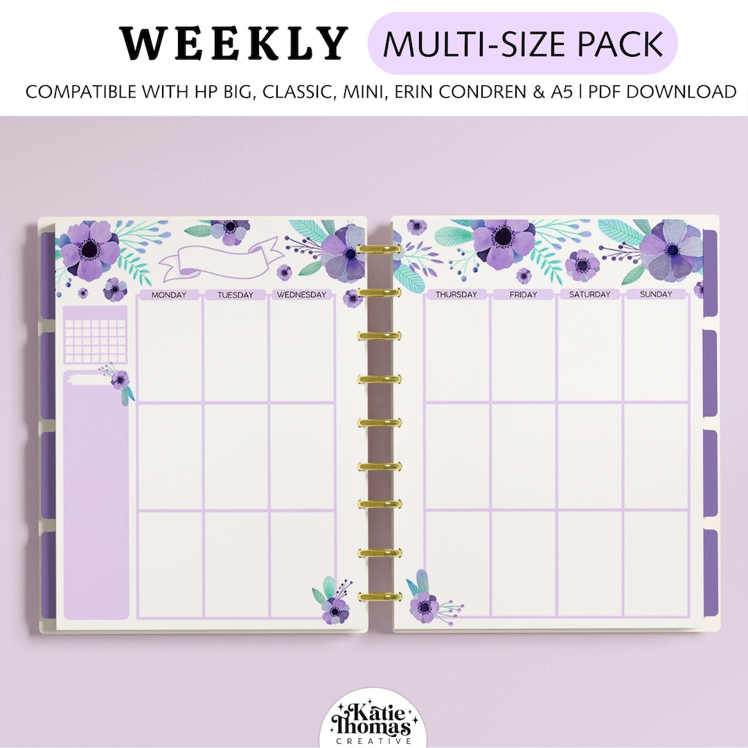 WEEKLY Vertical Planner Inserts Fits Happy Planner Classic, Big & Mini ...
