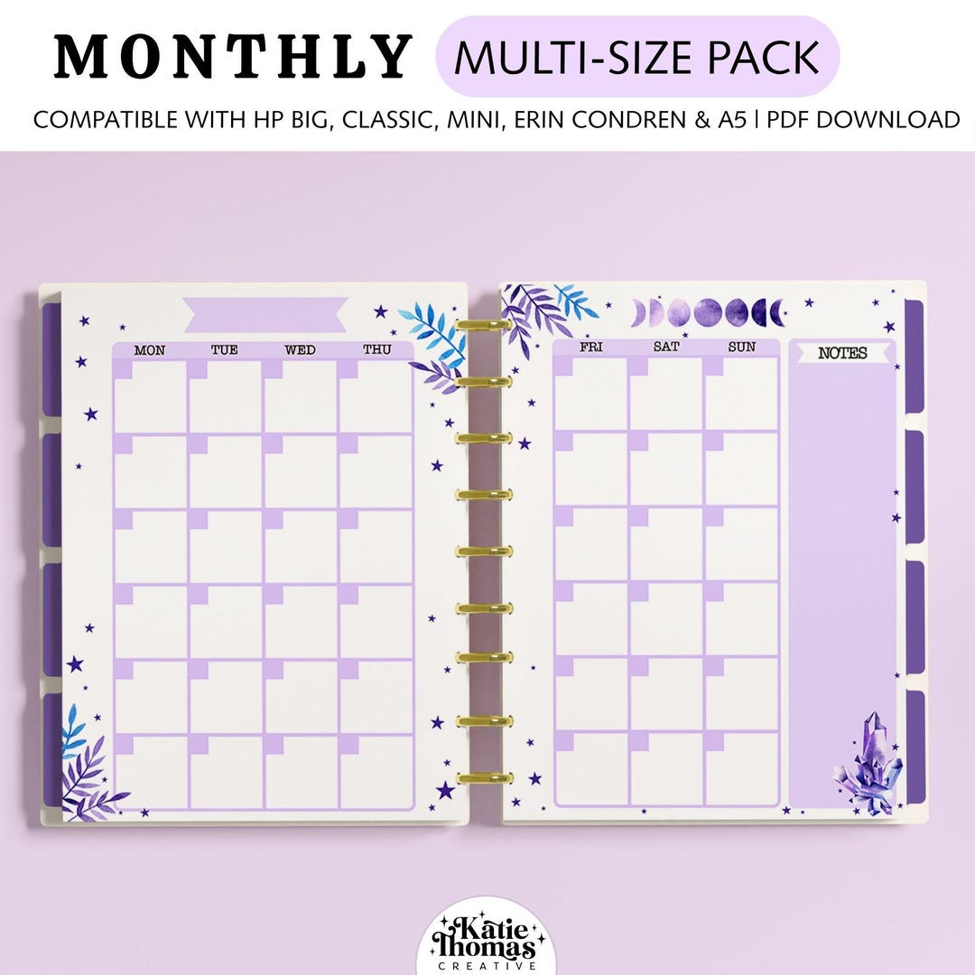 MONTHLY Printable Planner Inserts Fits Happy Planner Classic, Big, Mini ...