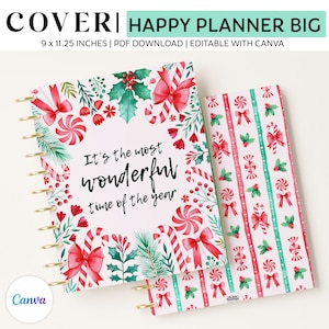 Printable Watercolor Christmas Planner Cover for Happy Planner Big | US Letter 9 x 11.25 inches - Edit with Canva