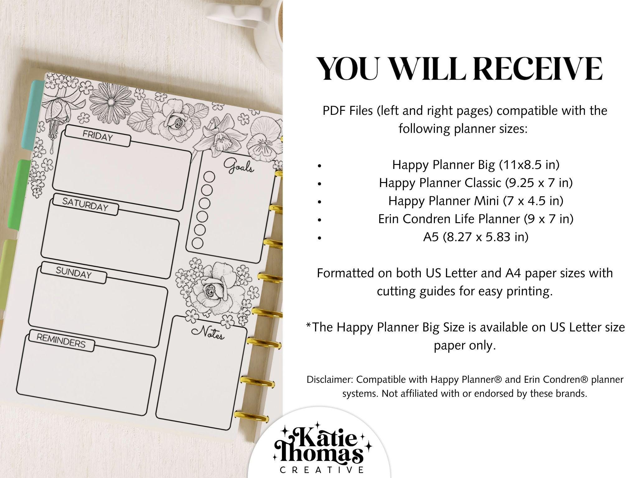 Printable Colouring WEEKLY Planner Inserts Fits Happy Planner Classic ...
