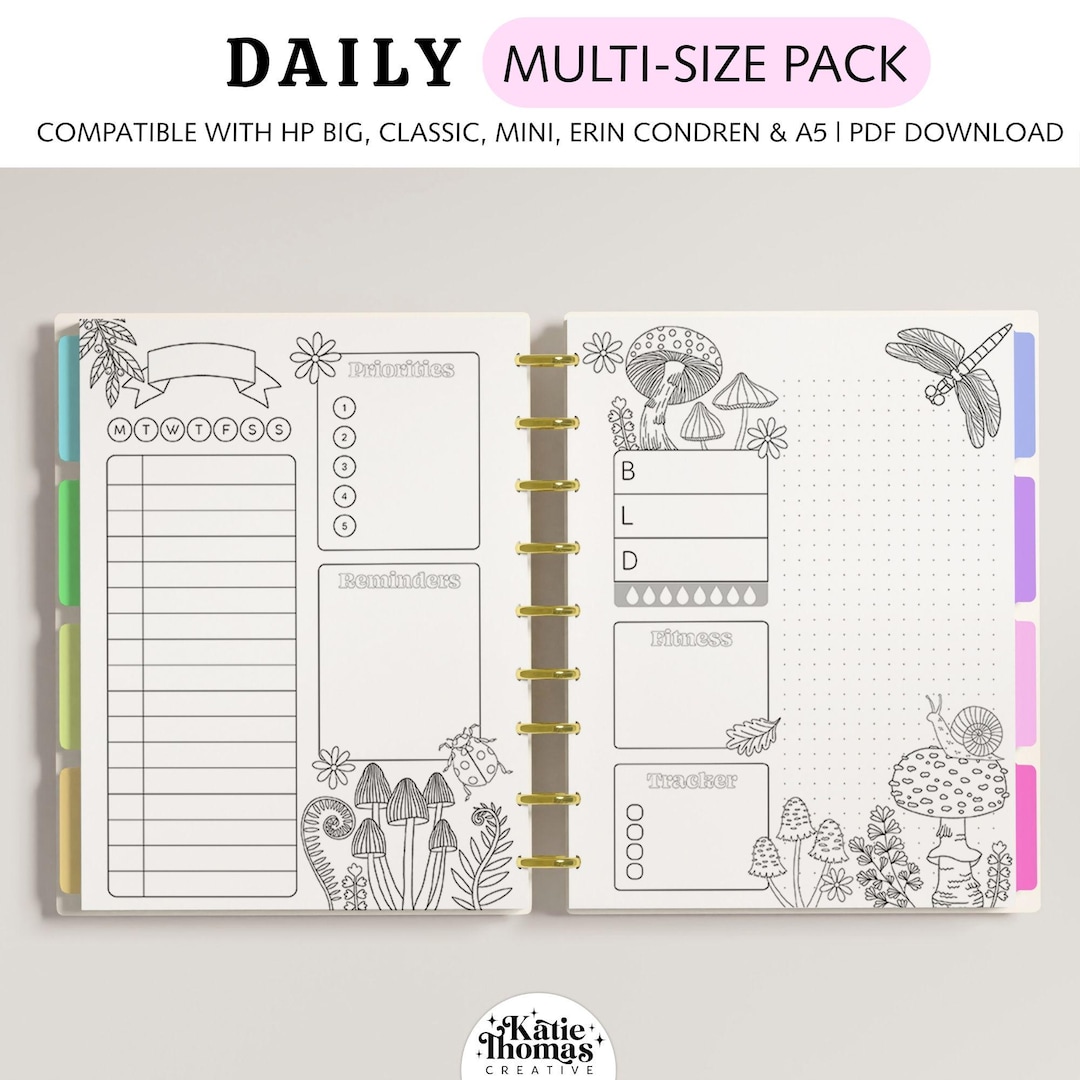 Printable Coloring DAILY Planner Inserts Fits Happy Planner Classic ...