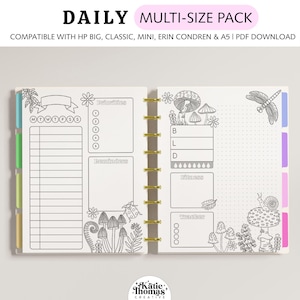 Insertos imprimibles para colorear para planificadores DIARIOS, compatibles con Happy Planner Classic, Big & Mini, Erin Condren y planificadores de tamaño A5, Mushroom Garden