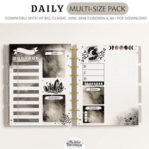 Insertos imprimibles para agenda gótica diaria: recambios de tarot de brujas, compatibles con Happy Planner, A5, Erin Condren / Dark Aesthetic Pages