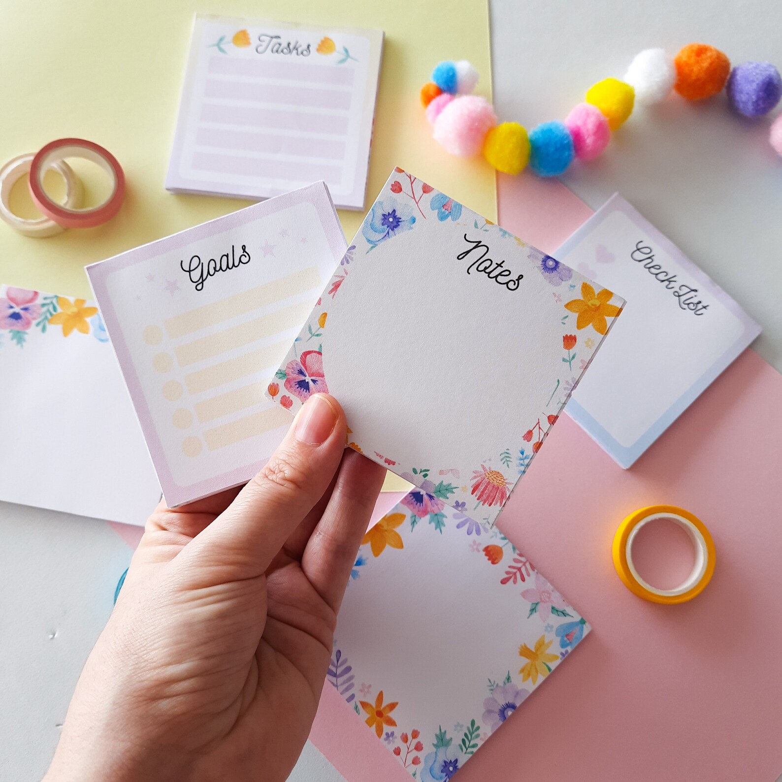 Printable Memo Pad Notes, Pastel Rainbow Floral Stationery, to Do List ...