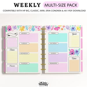 Inserti per planner SETTIMANALI adatti per Happy Planner Classic, Big & Mini, Erin Condren e planner formato A5, pagine per planner Rainbow Floral